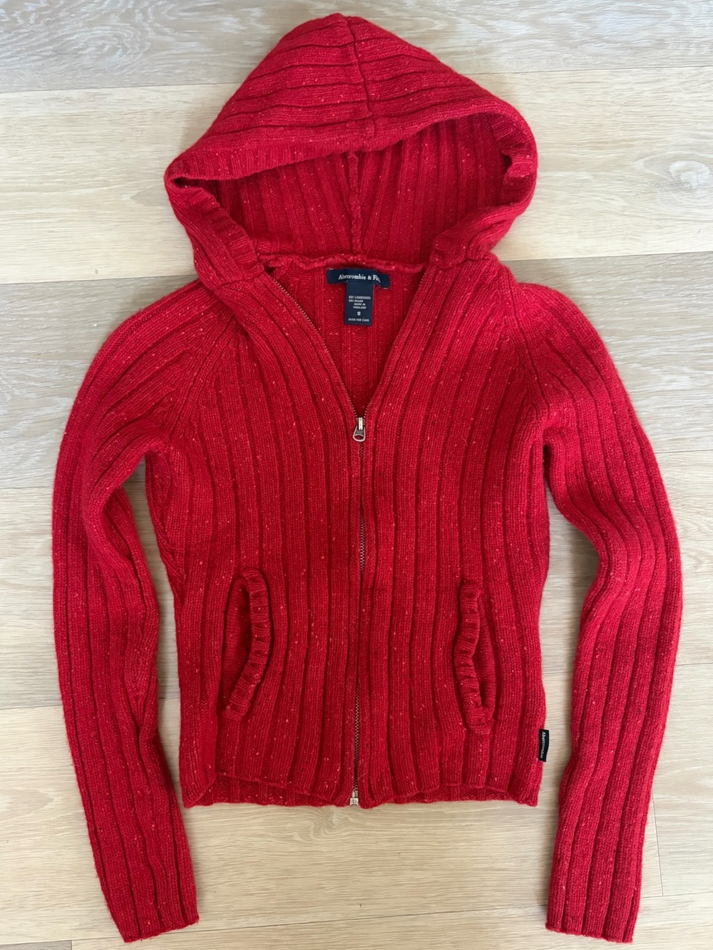 Abercrombie & Fitch Red Lambswool Zip Hooded Sweater Size S Y2K